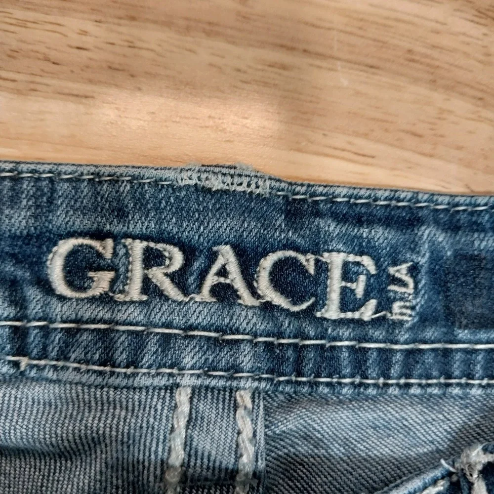 Grace in LA Jeans Women Bootcut Distressed Stretch Denim 30 Blue